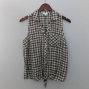 J.Jill Silk Cotton Blend Green Gingham Blouse Small